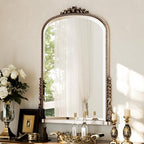 40x28 Beaded Arched Mirror, Bathroom Mirror for Over Sink, Metal Frame Wall Decor for Entryway, Bedroom, Living Room, Silver