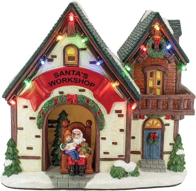 Santa's Workshop Porcelain Christmas Village with LED Lights