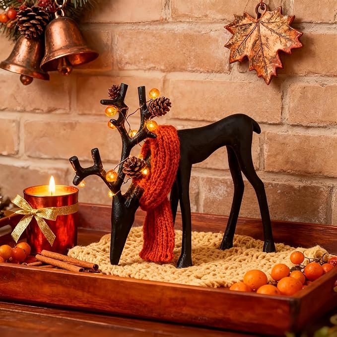 2026 New 2 Pcs Black Metal Reindeer, Black Metal Reindeer Christmas Decoration, European-Style Modern Aluminum Alloy Xmas Figurines, Indoor Holiday Statues for Mantel, Bedroom, Office Table (#AB)