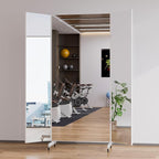 Full Length Stand Up Mirror on Wheels,63''×67'',Large Tri-Fold Floor Mirror with Stand,Movable 3-Way Full Length Standing Mirror for Gym, Dance Studio, Fitness Room, and Home (White)