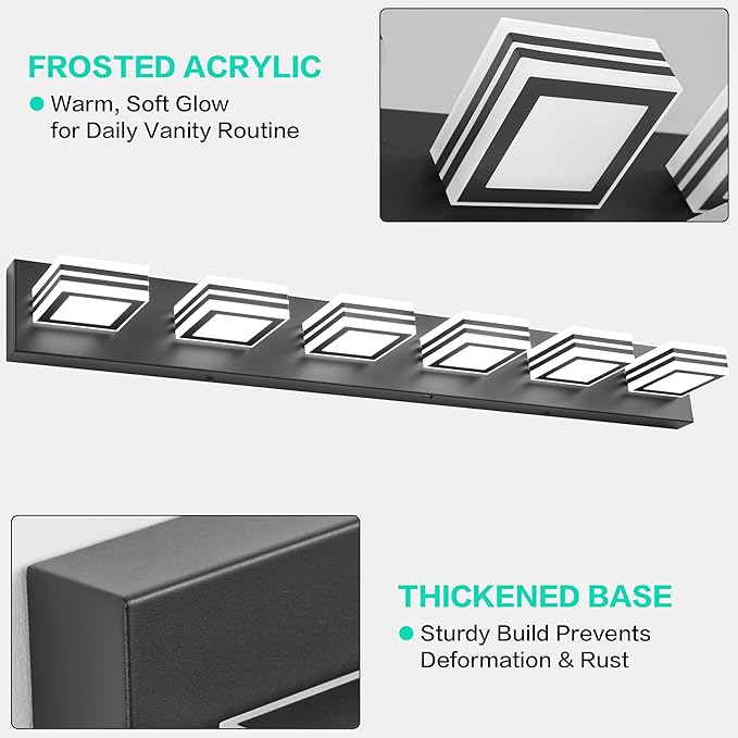 SOLFART Modern Black Vanity Lights Fixtures: 6 Lights Acrylic LED Matte Black Vanity Lights for Bathroom 39inch 5CCT