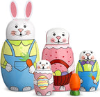Gejoy Easter Nesting Dolls Russian Matryoshka Rabbit Wooden Handmade Nutcracker Nesting Dolls Collectible Gifts Set for Adults Home Decor