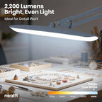 Neatfi XL Nail Desk Lamp with Clamp, 2200 Lumens, 20-Inch Wide Head, Dimmable 4 Levels, 6500K, LED Task Light for Manicure Table, Crafts, Workbench, Office (Non-CCT, Gray)