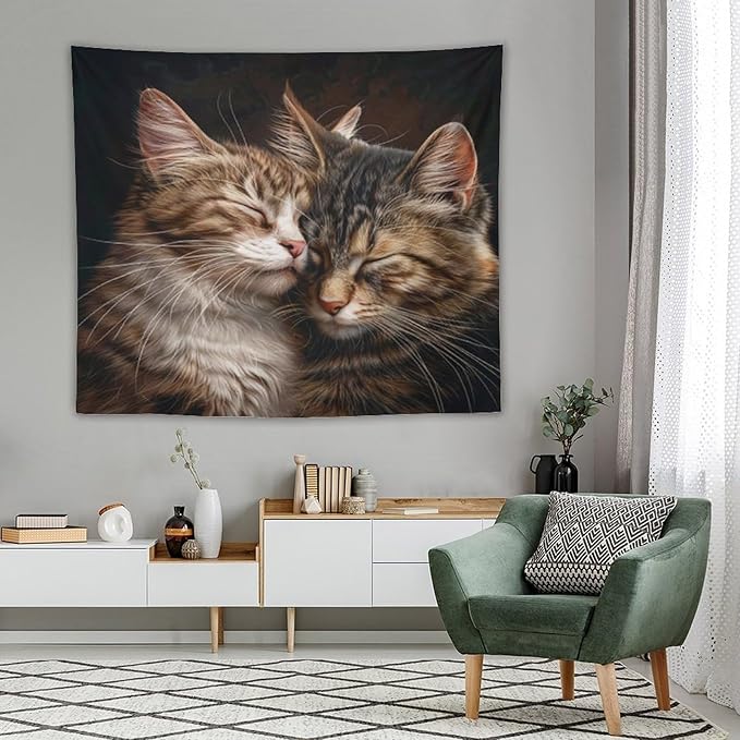 VUMIVI Cat Tapestry Adorable Animals Two Kittens Snuggling Together Vintage Print Realistic Design Tapestry Wall Hanging for Living Room Bedroom Dorm Classroom Aesthetic Decor W60xL50in