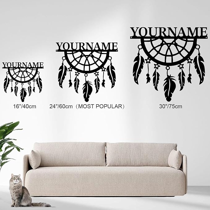 Personalized Dream Catcher Metal Wall Art - Custom Name Iron Sign for Home Decor, 8-30 Inch Black (Style C)