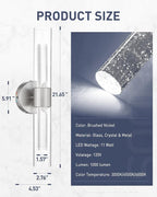 kudos Brushed Nickel Bathroom Sconces Wall Lighting, LED Bathroom Vanity Light Fixtures with Crystal Bubble and Clear Glass, 3000K/4500K/6000K Adjustable, KDVL05-BN-2
