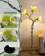 Flower Floor Lamp for Living Room,Tall Standing Reading Lamp with Flexible Neck,3 Color Temperatures LED Dimmable Decorative Light,Green Calla Floor Lamp for Bedroom Corner (Green)