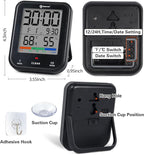 Geevon Digital Bathroom Clock, Waterproof Shower Timer with Large Touch Screen, Battery Operated Bathroom Wall Clock with Temperature & Humidity Display - Suction Cup/Hanging Hole/Stand (Black)