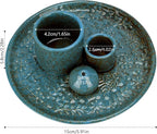Ceramic Incense Holder Set with Decorative Tray, White, Intricate Pattern Design, 5.9x5.9x2 Inch, for Sticks, Cones, Palo Santo, Sage (Blue)