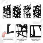 Bdor Decorative Metal Panels, Set of 4, 10.98" x 15.94", Modern Geometric Design, Black Metal Wall Art, Room Dividers, Architectural Elements for Home and Office Décor