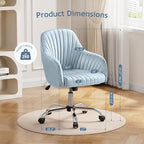 Warmiehomy Velvet Desk Chair for Home Office, Modern Adjustable Swivel Task Chair, Women Vanity Chairs with Arm Rest for Bedroom Dressing Room, Light Blue