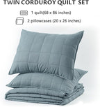KASENTEX Twin Quilt Set 68"x86" – Soft Washed 3-Layer Lightweight Bedspread, Minimalist Nordic Design, All-Season Spring & Summer Quilt Set (1 Quilt + 2 Pillow Shams), Corduroy Blue