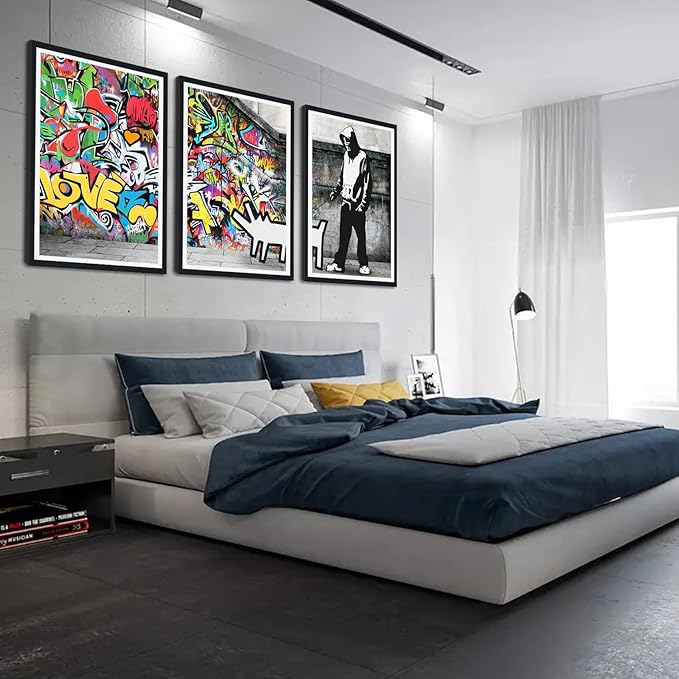 Novatique Graffiti Canvas Wall Art Pop Art Wall Decor Street Art Painting Picture Framed Graffiti Poster Artwork for Living Room Office,24" x 36" x 3pcs