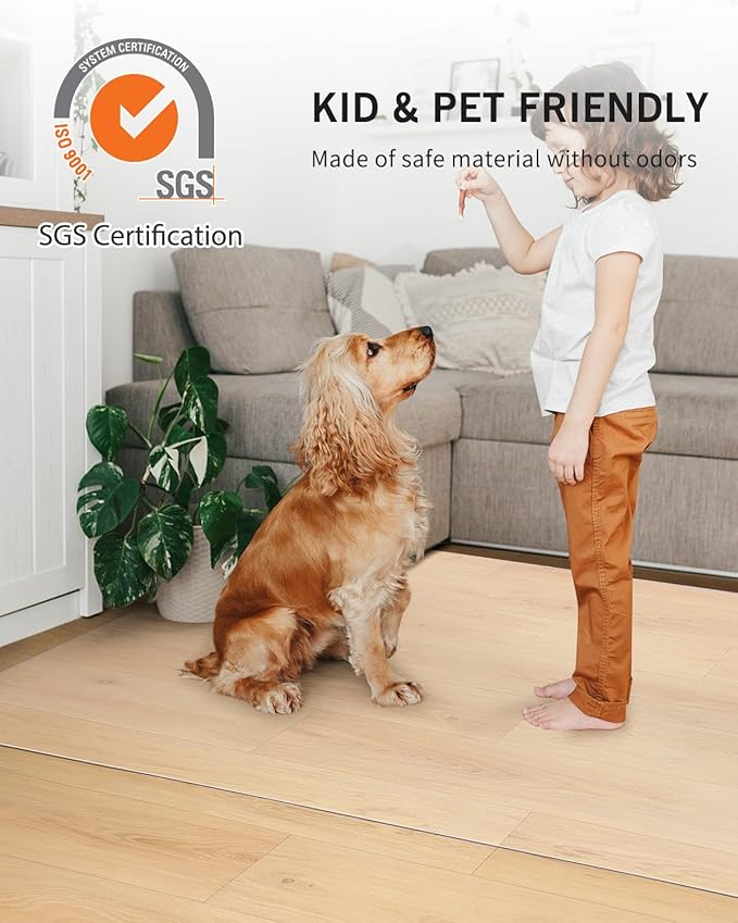 Area Mat for Hard Floor, 6'×9' Transparent PVC Area Rug for Home, Waterproof No Smell Protector for Dining Room, Large Durable Mats for Rolling Chair, Kitchen, Living Room, High Traffic Area
