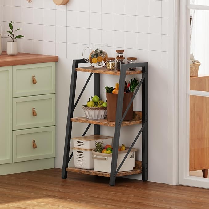 HOOBRO Ladder Shelf, 3-Tier Bookshelf, Corner Bookcase, Freestanding Storage Shelf Display Organizer, for Living Room, Bedroom, Home Office, Kitchen, Rustic Brown and Black BF303CJ01