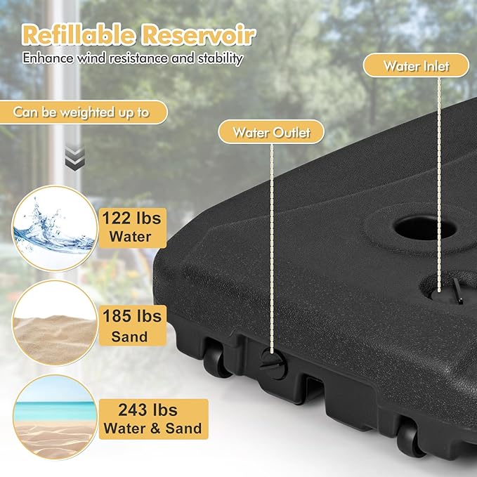 Giantex Offset Patio Umbrella Base - 243 lbs Fillable Cantilever Umbrella Stand with Wheels, Heavy Duty HDPE, Sand Water Weighted Market Umbrella Base for Garden Poolside Yard Outdoor