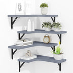 Corner Floating Shelves Wall Mounted Set of 4, Rustic Wood Storage Display Wall Shelves for Home Decor, Bathroom, Kitchen, Bedroom, Living Room, Office (Grey)