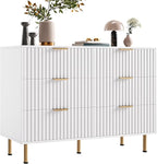 GarveeHome White 6 Drawer Dresser for Bedroom, Fluted 47.2 in Wide Modern Chest of Drawers with Deep Drawers, Long Large Double Dresser TV Stand for Living Room, Hallway, Kids Room