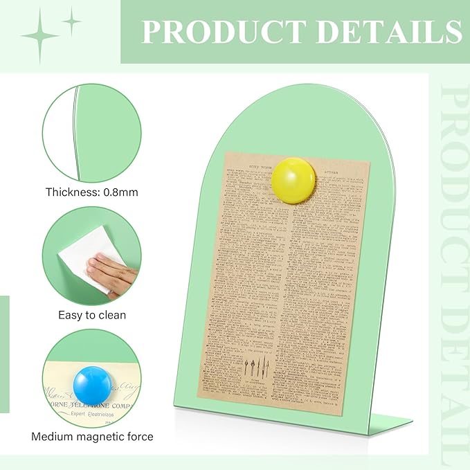 Shimeyao 2 Pcs Magnetic Bulletin Board for Tabletops with 8 Magnets Memo Display Easel Stand for Home Office School Kitchen Table Supplies (Green, 10 X7 Inch, Arched)