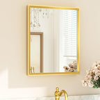 TETOTE Gold Bathroom Mirror 16" x 20" Brushed Gold Brass Rectangle Beveled Framed Bathroom Vanity Mirror for Over Sink, Tempered Glass, Shatterproof, Modern Farmhouse Bedroom, Entryway, Living Room