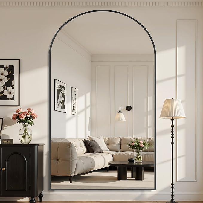 Suidia Arched Full Length Mirror, 90"x46" Floor Mirror Freestanding, Floor Standing Full Body Mirror with Stand for Bedroom, Hanging Leaning Mounted for Living Room Cloakroom, Black