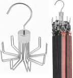 Belt Hanger for Closet, Rotatable Belt Organizer Closet Accessories Rack for Display, Holds up to 27 Items, 9 Large Non-Slip U-Shaped Holder Storage Hooks for Belt, Scarf, Silver