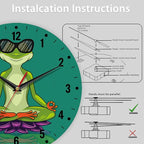SPUNKER Wall Clock,Funny Frog Wall Clocks for Living Room Decor,Yoga Lotus Flower Kitchen Clocks Wall Battery Operated - 10 Inch Round Bathroom Wall Clock Silent Non-Ticking
