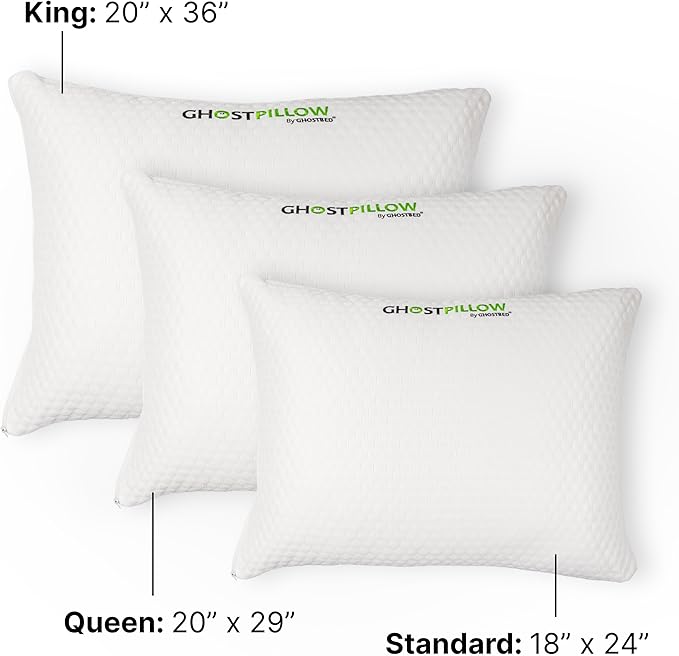 GhostBed Shredded Memory Foam Pillow with Adjustable Gel and Cooling Breathable Cover - King Size Shredded Pillows CertiPUR-US Certified 2-Pack