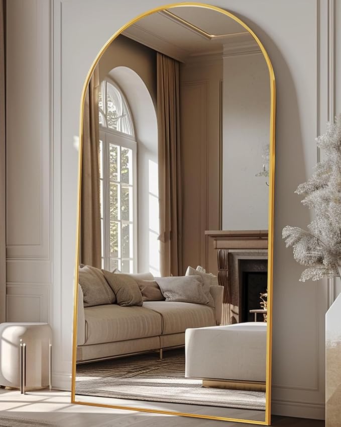 Antok Full Length Mirror, 81"x41" Floor Mirror, Arched Floor Standing Freestanding Arch Full Body Mirrors with Stand for Bedroom, Hanging Mounted for Living Room Cloakroom,Gold