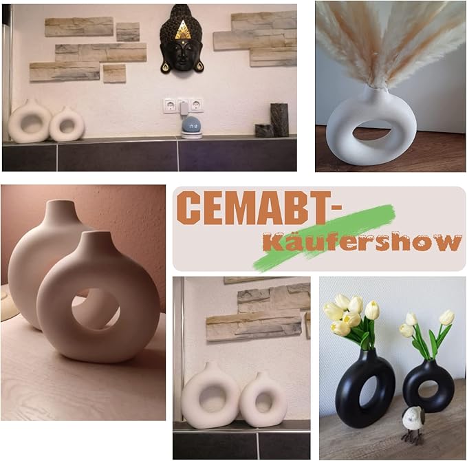 CEMABT Vases for Pampas Grass, 2pc Creative Vase Modern Home Decor,Handmade Vase Black Ceramic Dried Flowers Crafts Ornaments for Office Home Deco Decoration