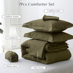 JOLLYVOGUE King Comforter Set, Ultra-Soft Bed in a Bag King Size 7 Pieces, Oeko-TEX Certified Bedding Set with Down Alternative Comforter, Sheets, Pillowcases & Shams, Olive Green