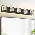 MELUCEE LED Bathroom Lighting Fixtures Over Mirror 5 Lights Black LED Vanity Lighting with Unique Smoke Acrylic Panel Modern Led Bathroom Light Bar, 25W 3000K Warm Lighting