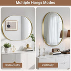 Gold Oval Mirror, 17"x30" Oval Bathroom Mirror, Brushed Gold Mirror with Aluminium Alloy Frame, Anti-Rust, Tempered Glass