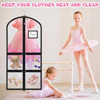 Geelin 14 Pcs Garment Bags for Dance Costumes PVC Clear with Zippers 20 x 40 Inch Garment Bag with Pockets Dance Costume Organizer Carrier for Storage Cover for Adult (Fully Transparent Black)