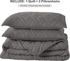 HORIMOTE HOME Quilt Set King Size Grey, Classic Geometric Diamond Stitched Pattern,Microfiber Ultra Soft Lightweight Bedspread Coverlet for All Season, 3 Piece Includes 1 Quilt and 2 Shams