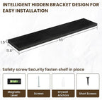 55 Inch Floating Shelves, 12 Inch Deep Floating Shelves for Wall, Floating Shelf with Invisible Brackets, Deep Shelves for Bathroom, Bedroom, Living Room, 1 Pack, Black