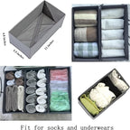 Sock Drawer Organizer 3 Pack - Collapsible Fabric Storage Bins for Underwear Divider, Small Closet Organizers with 3 Compartments, Gray