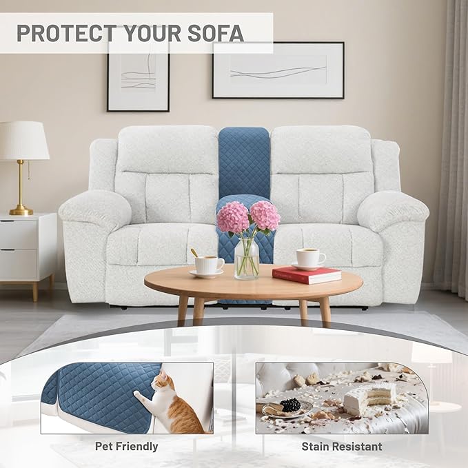 Reclining Sectional Couch Covers Velvet L Shape Recliner Sofa Middle Console Cover for Dogs Pets Washable Anti Slip 1 Additional Recliner Center Console Slipcovers (1 Console, Dark Blue)