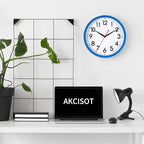 AKCISOT 12 Inch Wall Clock Silent Non Ticking Modern Wall Clocks Battery Operated, Analog Classic Clock Decorative for Bedroom, Kitchen, Home Office, Bathroom, School, Living Room(Blue)