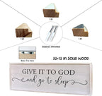 Surfapans Give It To God And Go To Sleep Sign Wall Decor Above Bed 32"x12" Master Bedroom Guest Room Over Bed Wood Rustic Framed Wall Art (White)