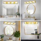 Modern LED Bathroom Lights Fixtures(4-Light),Metal Gold Acrylic Wall Lighting,Vanity Lights for Bathroom Over Mirror(6000k 27in)
