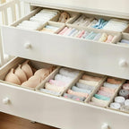 Drawer Organizer Set 4 Pack - Foldable 11" Fabric Storage Bins with Zipper Bottom for Underwear Socks Bras Baby Clothes - Closet Dresser Dividers for Bedroom Nursery, Khaki