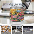 Black White Kitten Flower Ashtray with Lid, Outdoor Ashtrays for Patio, Stainless Steel Ashtray Odorless Smokeless for Home Office Balcony