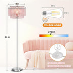 Luvkczc Pink Crystal Floor Lamp, 64" Tall Standing Lamps with Double-Layer Lampshade, Floor Lamps with On/Off Foot Switch, Elegant Floor Lamp for Living Room, Girl Bedroom, Dresser, Office