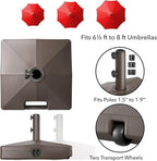 Casafield Patio Umbrella Base, 64lb Capacity, Fillable Heavy Duty Rolling Stand with Handle for Outdoor, Patio, Lawn, Deck, Poolside - Brown