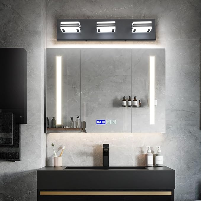 SOLFART 3 Light Bathroom Vanity Light Over Mirror Led Vanity Light Fixture Matt Black Lights for Bath Dimmable Modern Vanity Lights