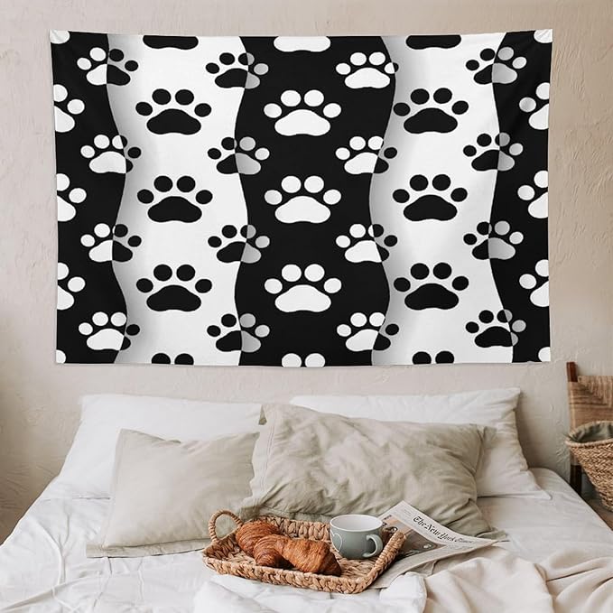 VUMIVI Pet Paws Tapestry Cute Puppy Kitten Black White Animal Paws Modern Funny Art Tapestry Wall Hanging for Living Room Bedroom Dorm Classroom Aesthetic Decor W90xL60in
