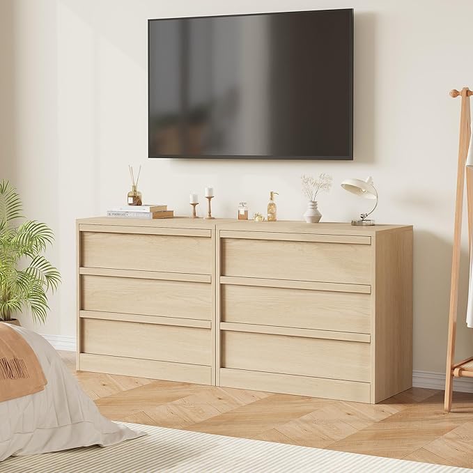 GarveeHome 3 Drawer Dresser for Bedroom, Natural Oak Nightstand 3 Chest of Drawers with Large Storage, Small Modern Bedside End Table for Living Room, Nursery, Entryway