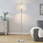 Luvkczc Crystal Floor Lamp, 64" Tall Modern Standing Lamps with Double-Layer Lampshade, On-Off Foot Switch, Silver Finish Pole Lamp for Living Room, Bedroom, Office, 8W Bulb Included