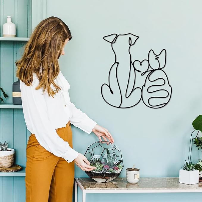 ESTART Metal Dog Wall Art Decor Cat Wall Decor for Cats & Dogs Lover Lovely Wall Decoration for Home Living Room Bedroom Bathroom Dining Room Nursery (Cat and Dog)